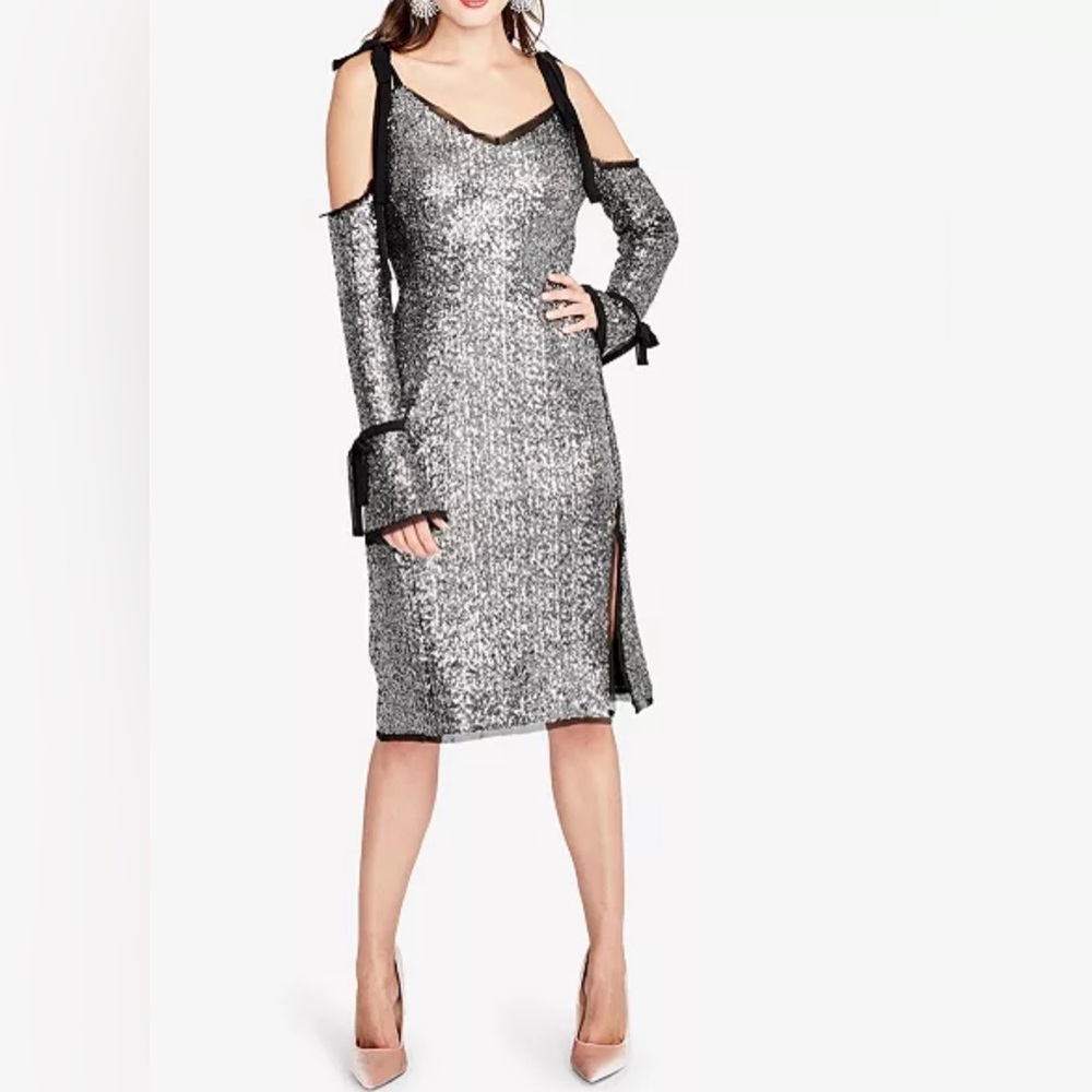 RACHEL Rachel Roy Sequin Off Shoulder Bell Sleeve Midi Dress Size 2 NWT